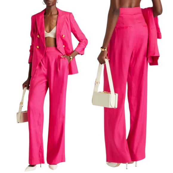 Veronica Beard Robinne Wide Leg Linen Blend Pants Fuchsia Pink Size 8 - Picture 2 of 12